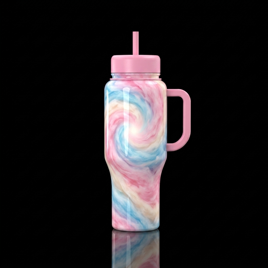 vibrant,cotton candy  abstract,glossy, glowie, tro... water bottle design