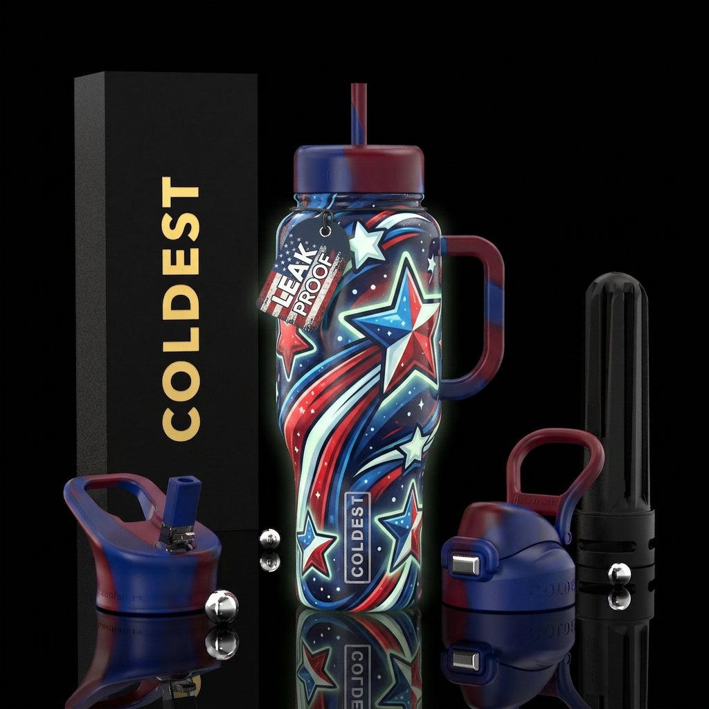 Cartoonish, shooting Stars, closeup,glossy, trompe... water bottle design