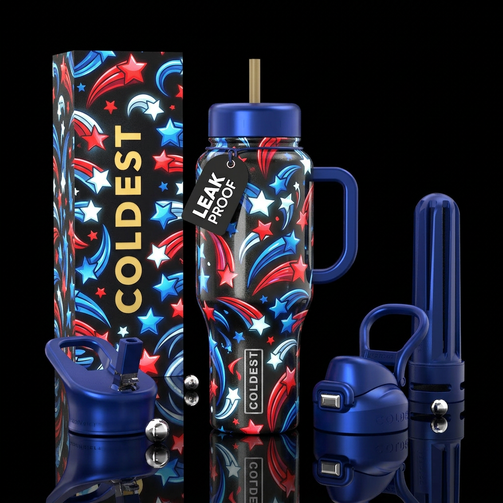 Cartoonish, shooting Stars, closeup,glossy, trompe... water bottle design