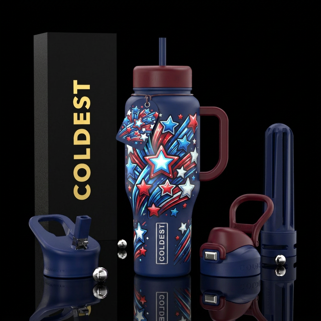 Cartoonish, shooting Stars, closeup,glossy, trompe... water bottle design