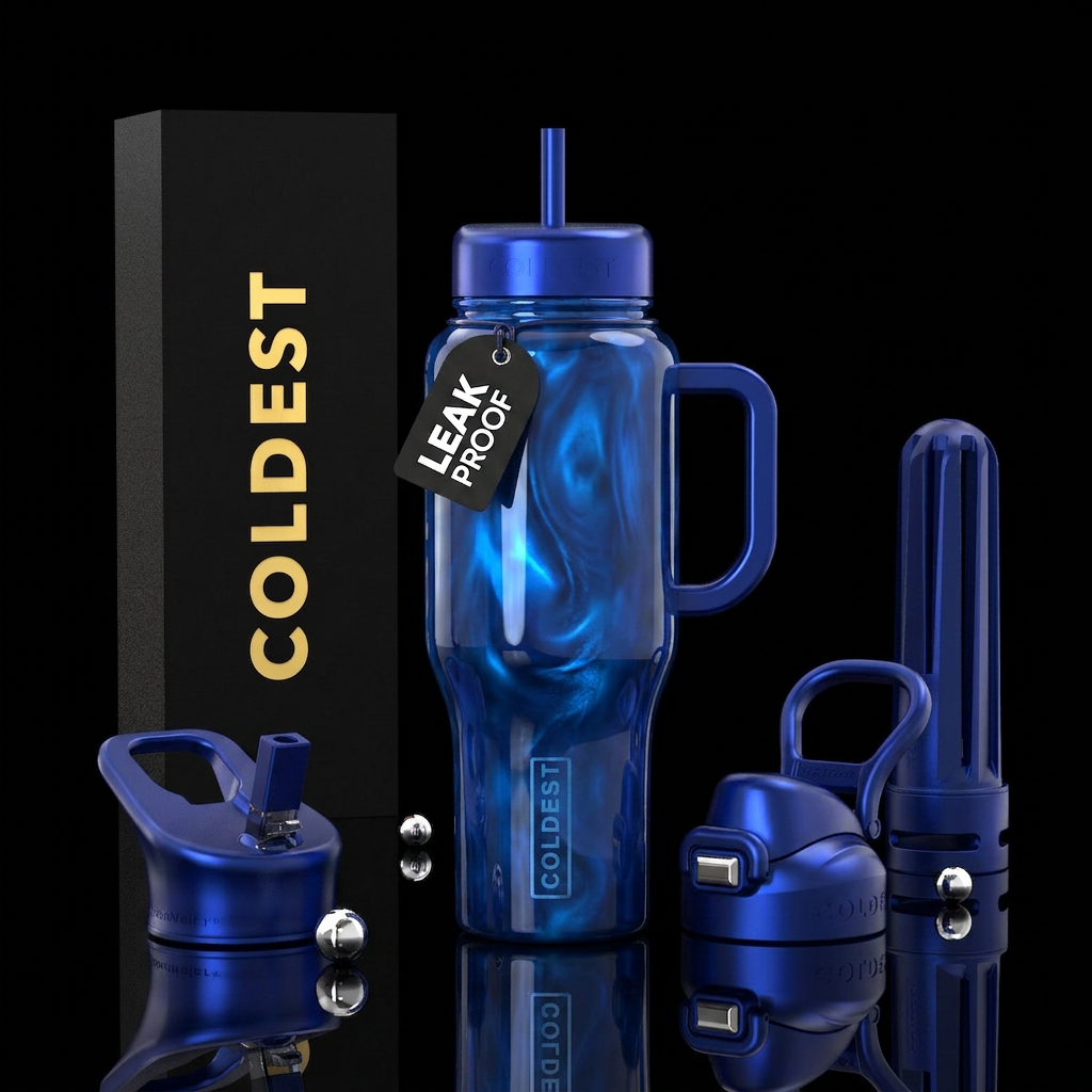 Glistening glossy, glowie, trompe-l'œil water bottle design