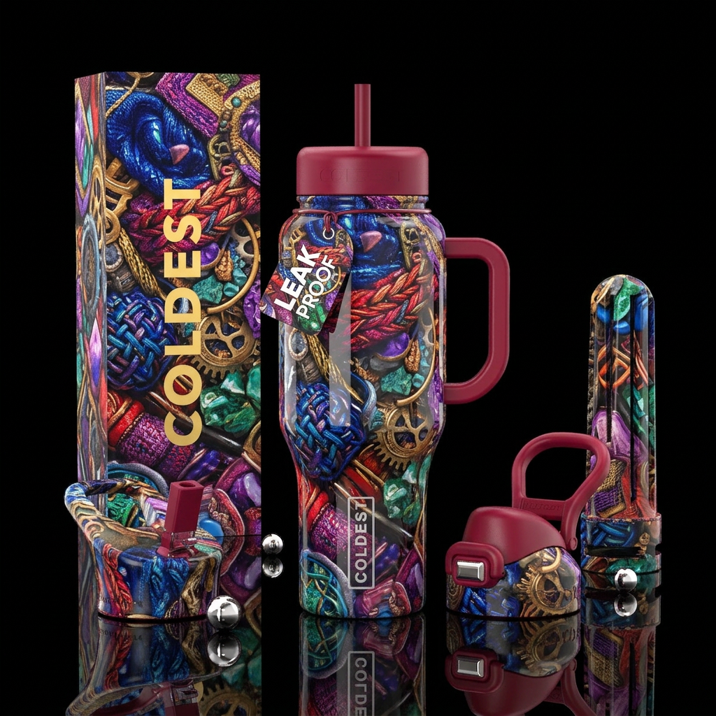 galore, textured, glossy, trompe-l'œil water bottle design
