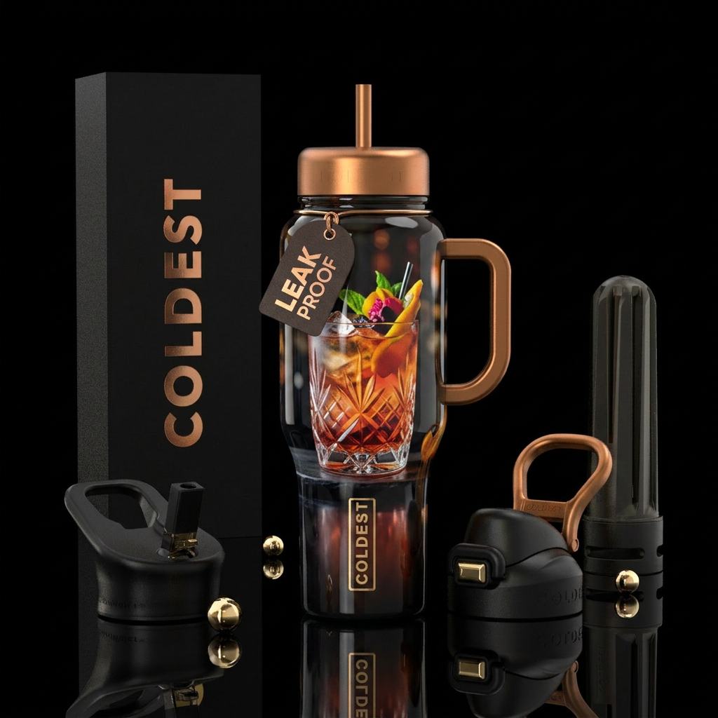 cocktail, alluring,glossy, trompe-l'œil water bottle design