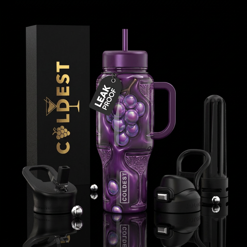 cocktail, alluring,glossy, trompe-l'œil, grape,, s... water bottle design