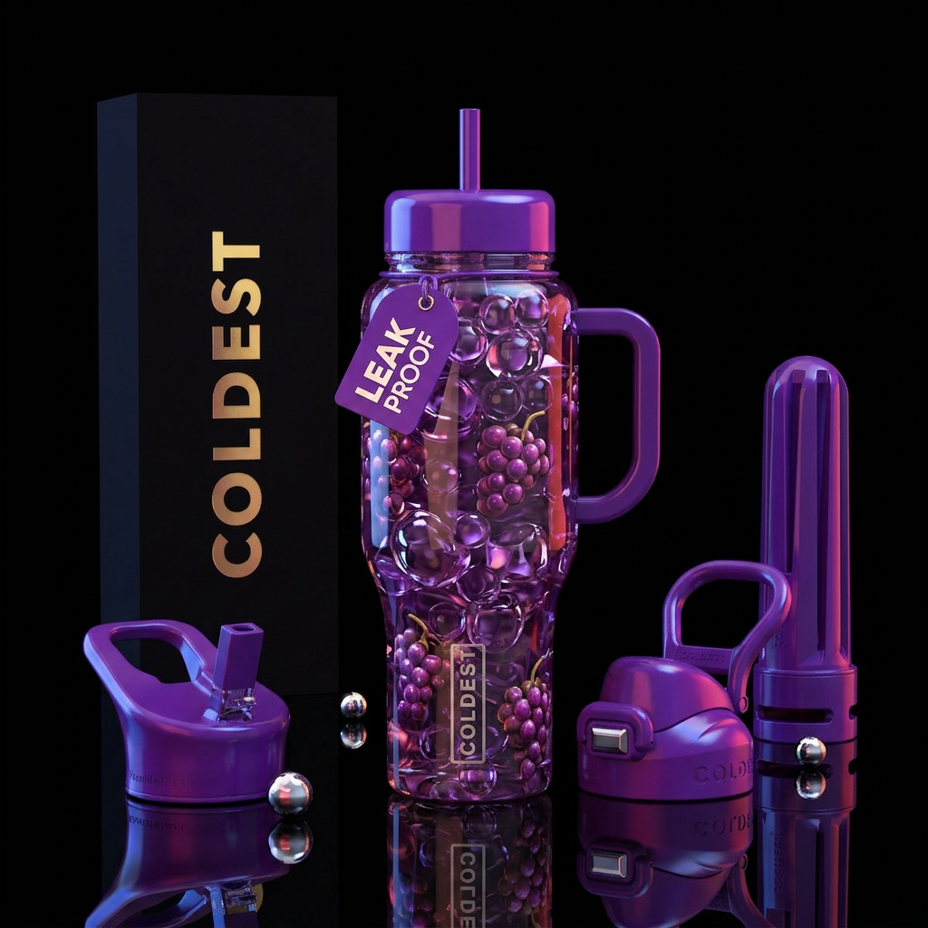 cocktail, alluring,glossy, trompe-l'œil, grape,, s... water bottle design