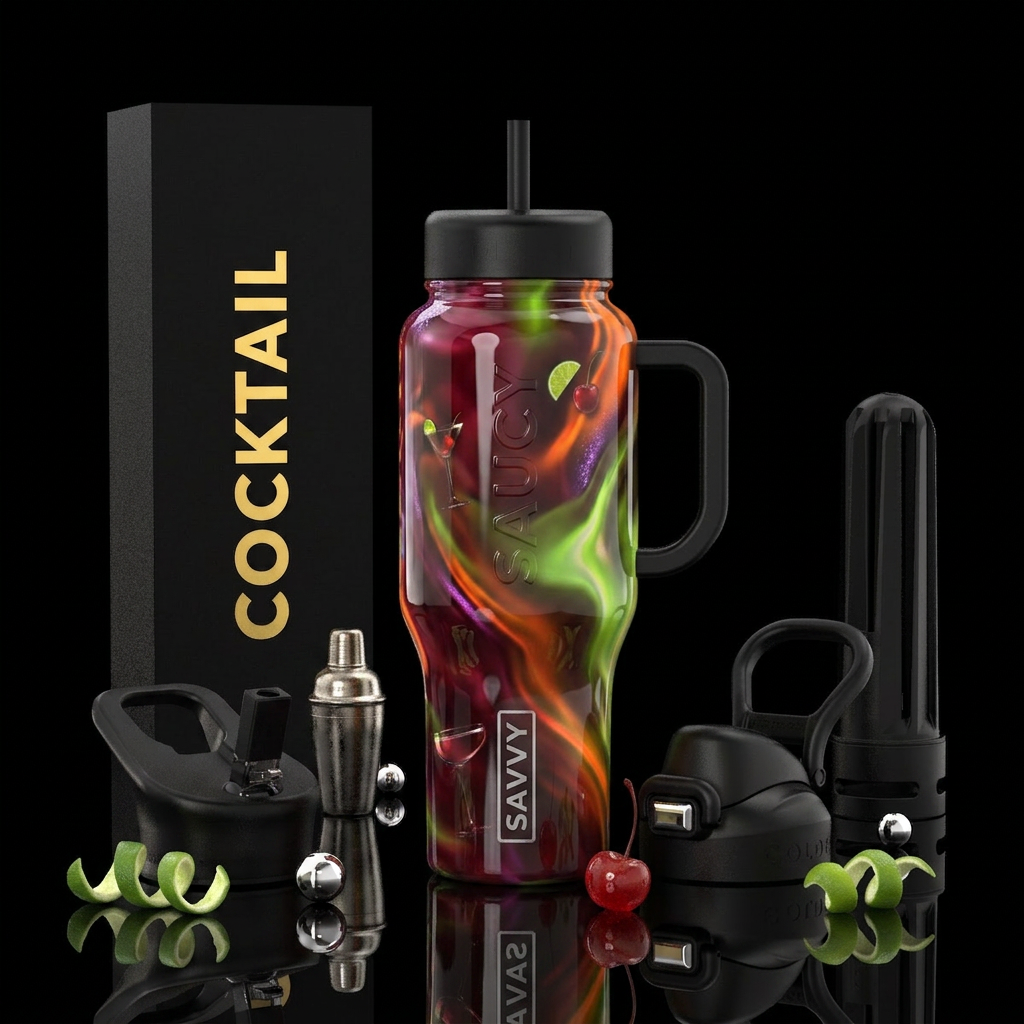 Cocktail, alluring, sassy,savvy, glowie, glossy, t... water bottle design