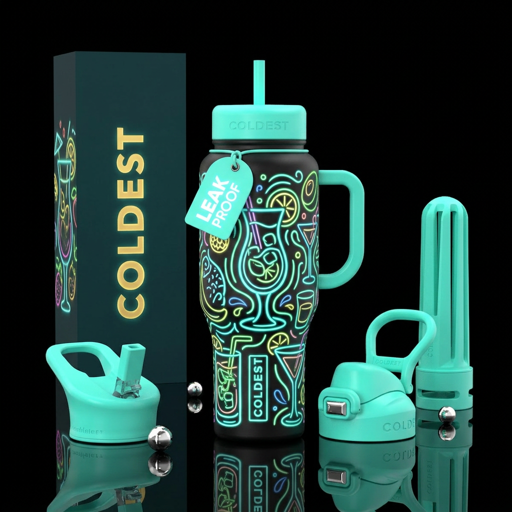Cocktail, alluring, sassy,savvy, glowie, glossy, t... water bottle design
