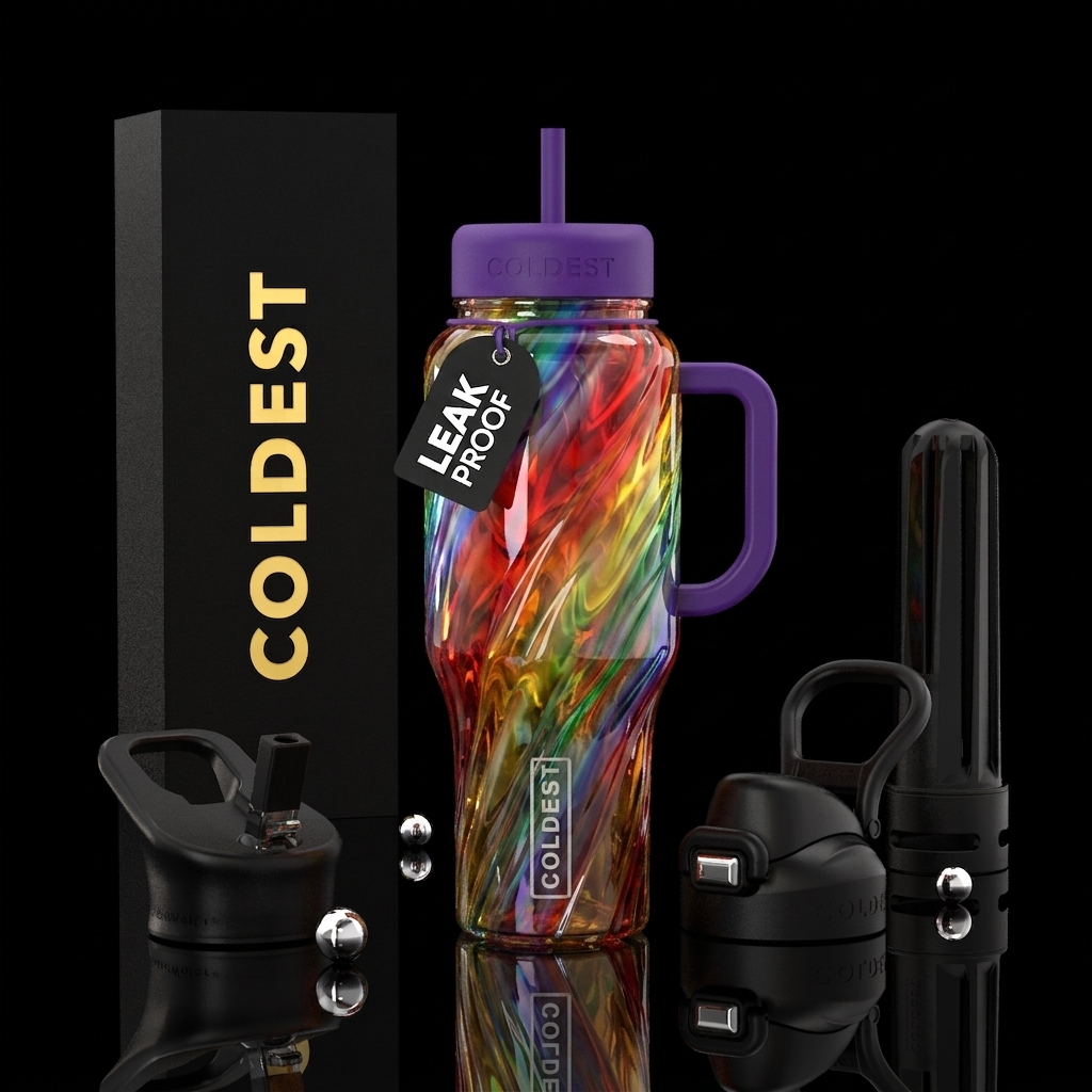 Rainbow slag glass  ,glossy, trompe-l'œil water bottle design