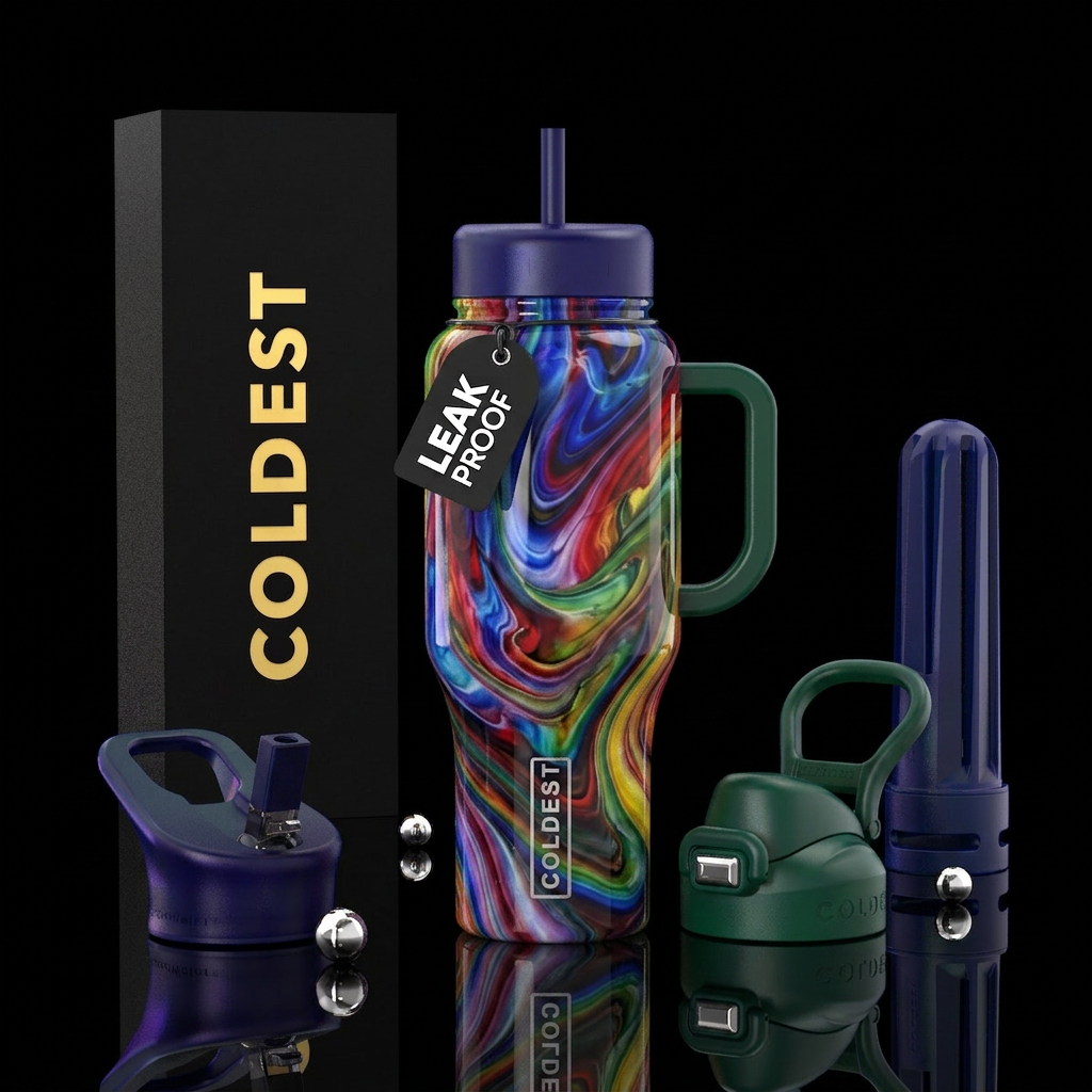Rainbow slag glass  ,glossy, trompe-l'œil water bottle design