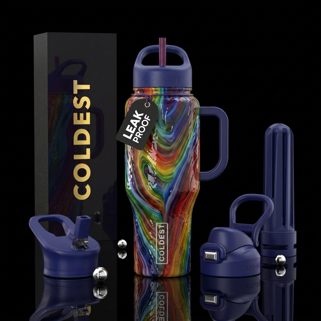 Rainbow slag glass  ,glossy, trompe-l'œil water bottle design