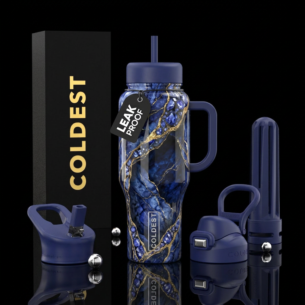 Tanzanite marble then tanzanite stones with gold v... water bottle design