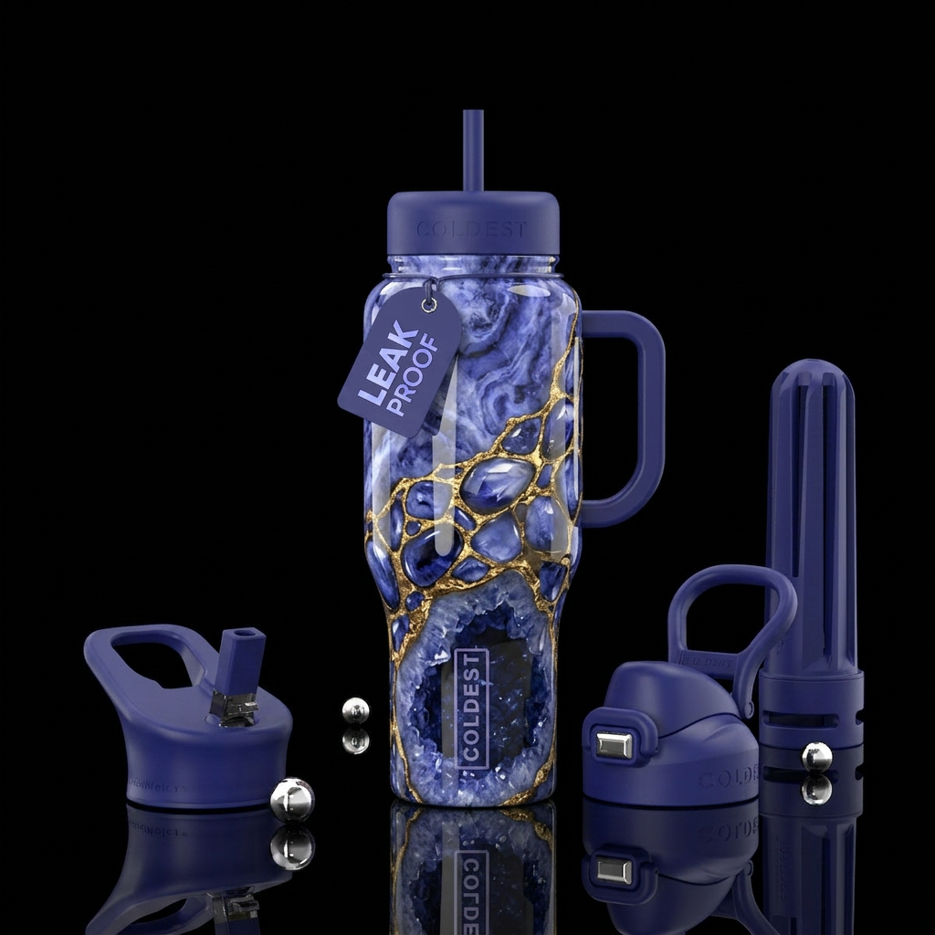 Tanzanite marble then tanzanite stones with gold v... water bottle design