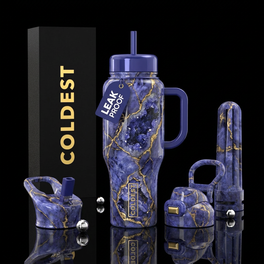 Tanzanite marble then tanzanite stones with gold v... water bottle design