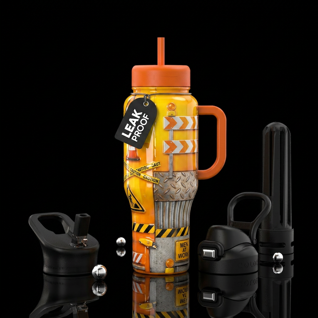 Construction zone,glossy, trompe-l'œil water bottle design
