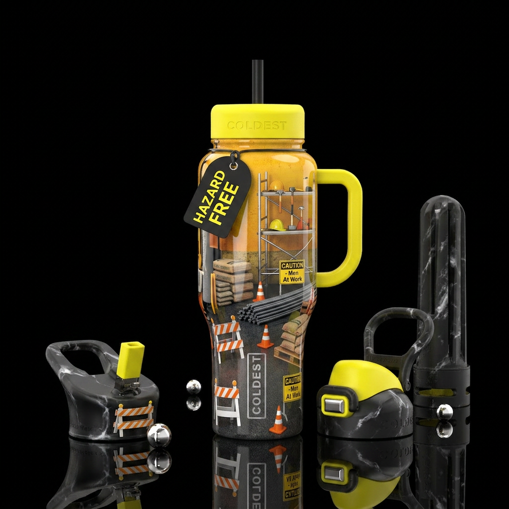 Construction zone,glossy, trompe-l'œil water bottle design