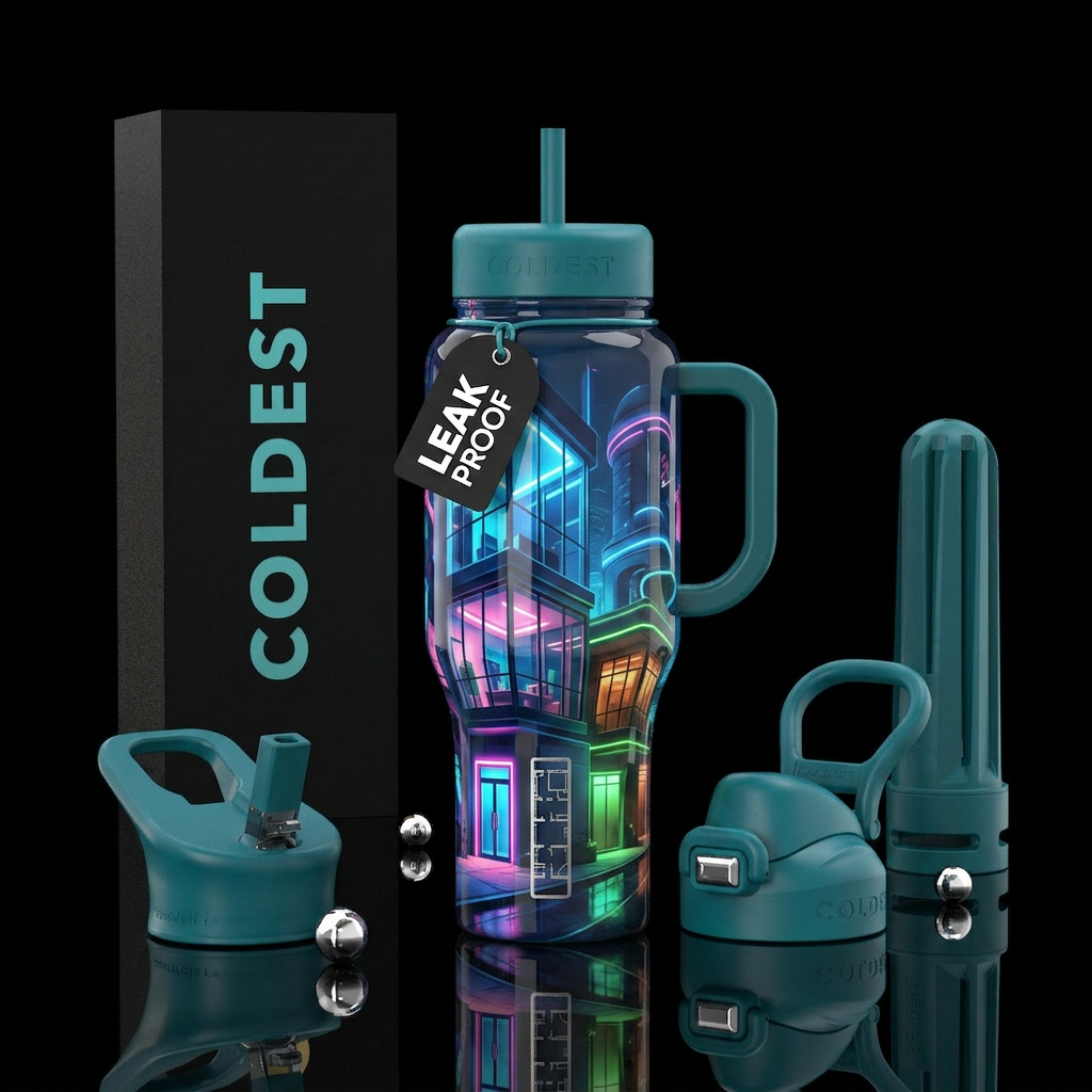 Architecture, glossy, trompe-l'œil, glowie water bottle design