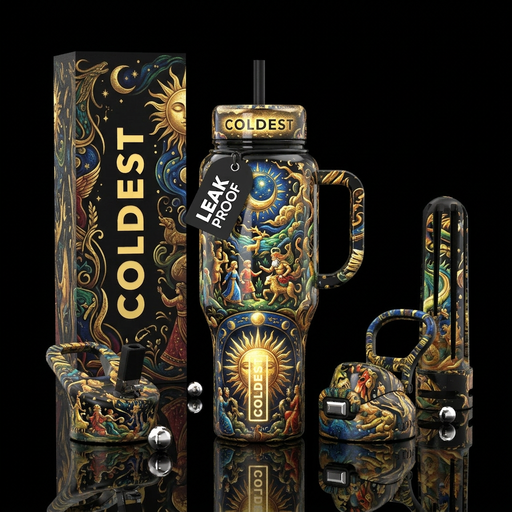 , glossy, trompe-l'œil, glowie, mythology, folklor... water bottle design