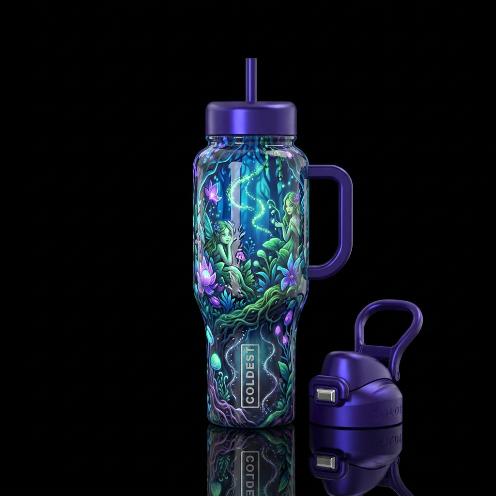 , glossy, trompe-l'œil, glowie, nymph, folklore, e... water bottle design
