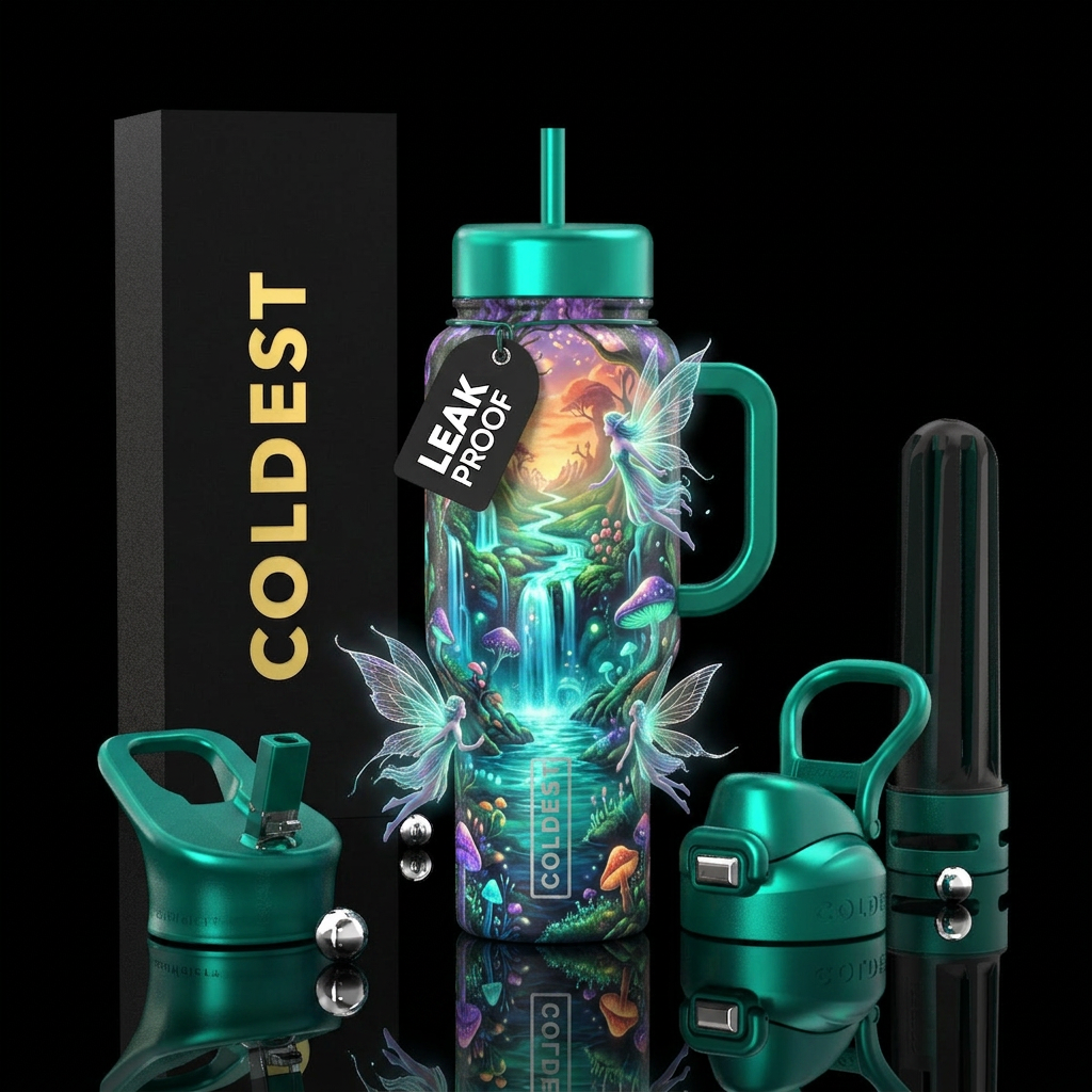 , glossy, trompe-l'œil, glowie, nymph, folklore, e... water bottle design
