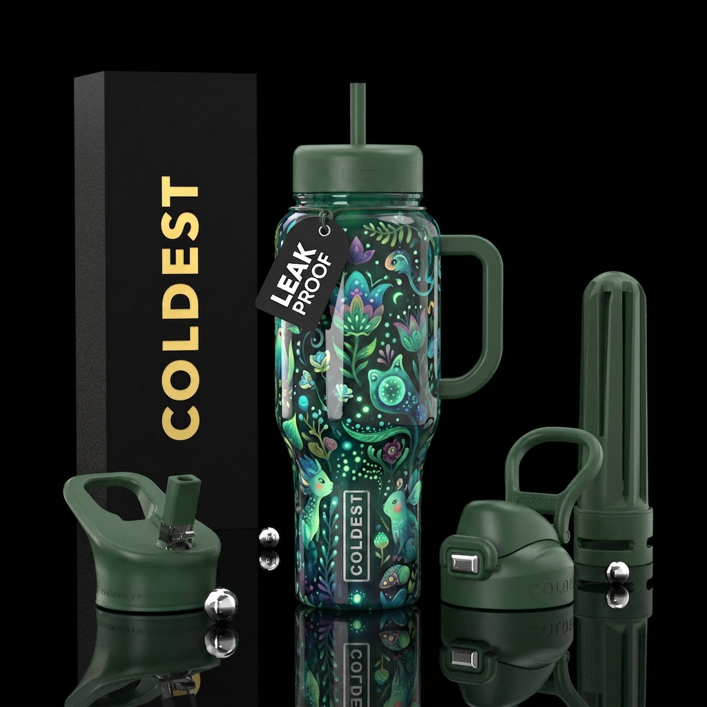 , glossy, trompe-l'œil, glowie, nymph, folklore, e... water bottle design