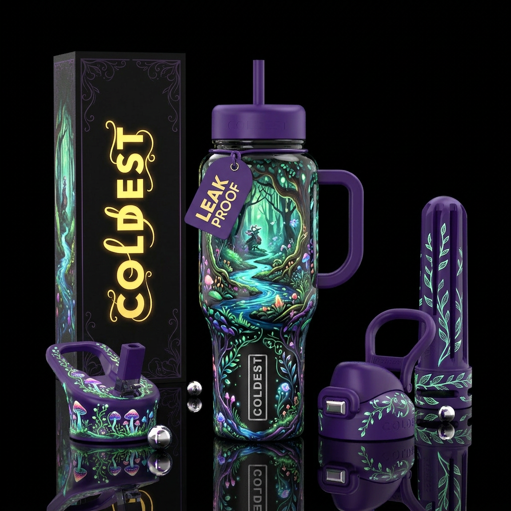 , glossy, trompe-l'œil, glowie, nymph, folklore, e... water bottle design