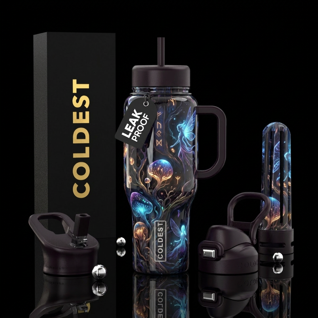 , glossy, trompe-l'œil, glowie, nymph, folklore, e... water bottle design