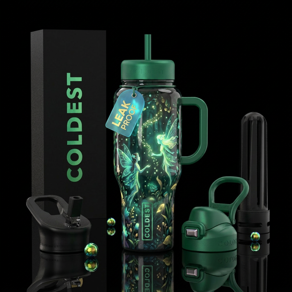 , glossy, trompe-l'œil, glowie, nymph, folklore, e... water bottle design
