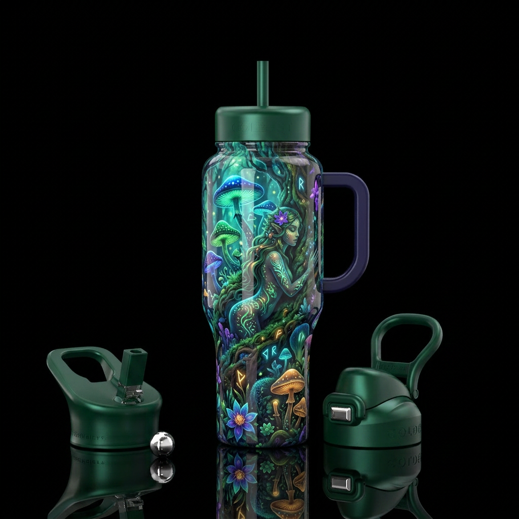 , glossy, trompe-l'œil, glowie, nymph, folklore, e... water bottle design