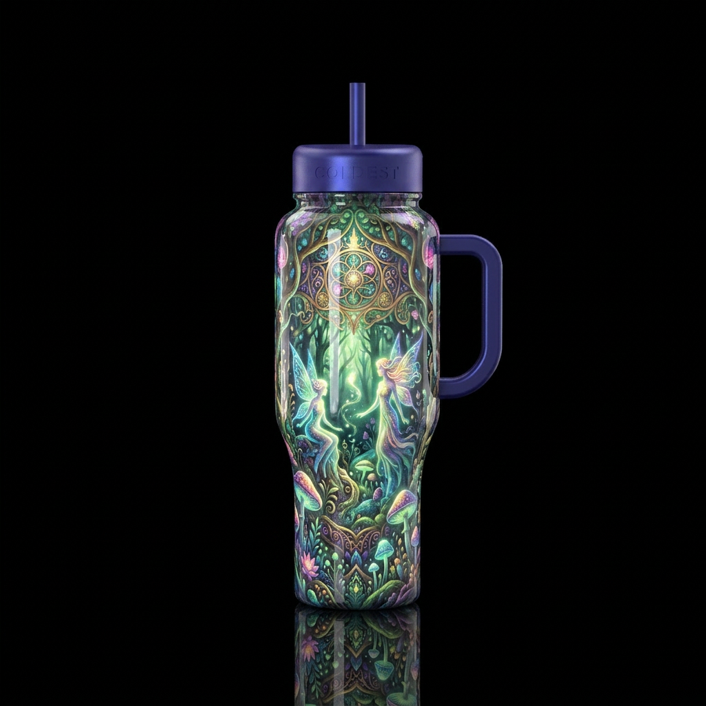 , glossy, trompe-l'œil, glowie, nymph, folklore, e... water bottle design