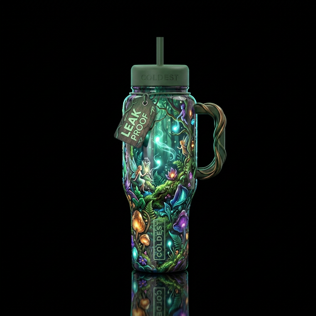, glossy, trompe-l'œil, glowie, nymph, folklore, e... water bottle design
