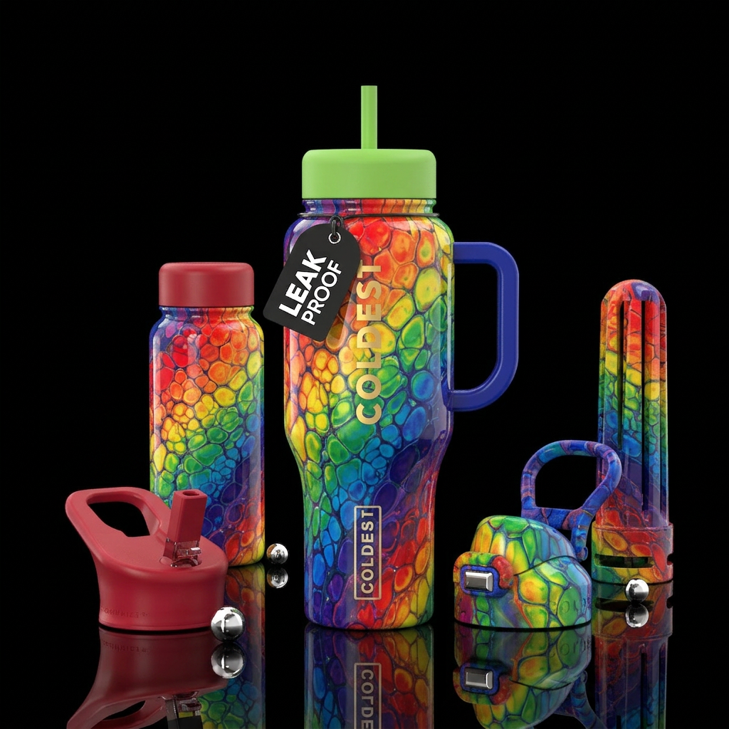Paint pour with cell activator, glossy, glowie, tr... water bottle design