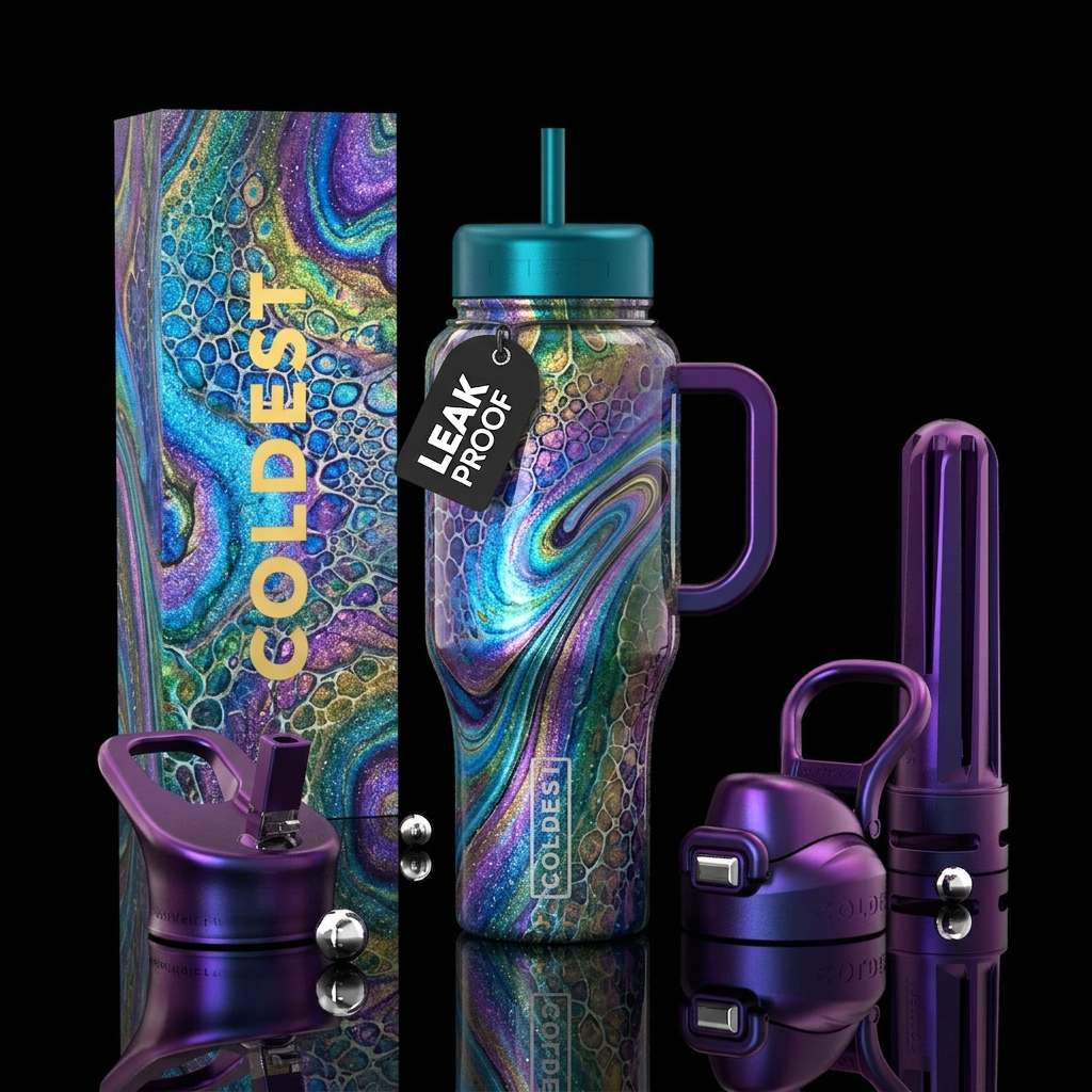 Paint pour with cell activator, glossy, glowie, tr... water bottle design