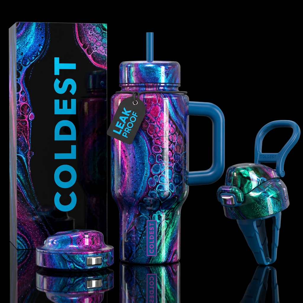 Paint pour with cell activator, glossy, glowie, tr... water bottle design