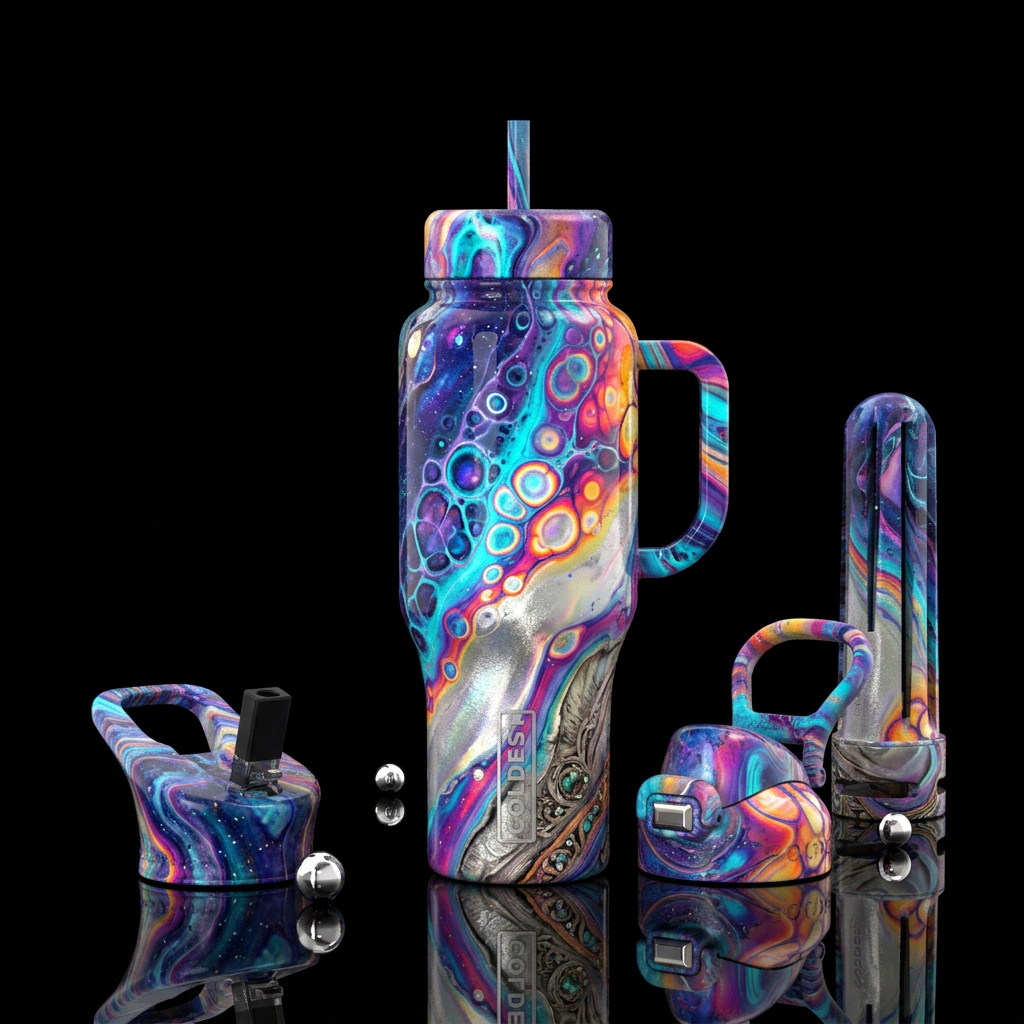 Paint pour with cell activator,moonbeam,glossy, gl... water bottle design