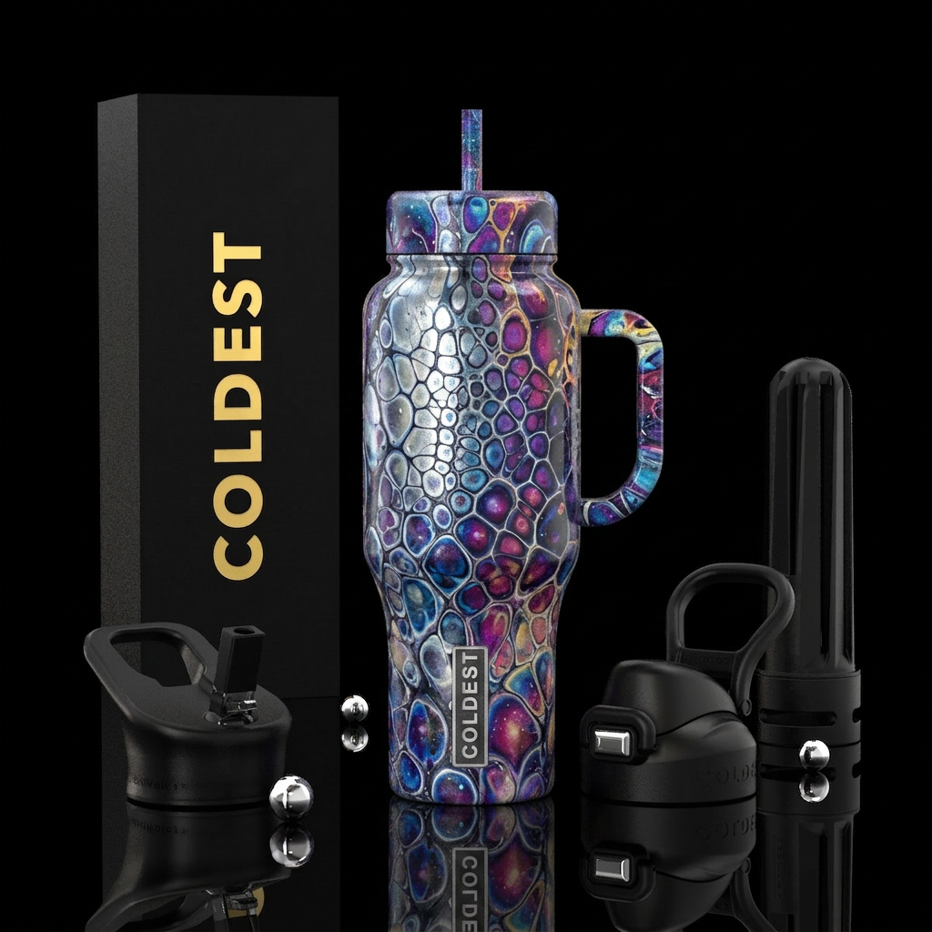 Paint pour with cell activator,moonbeam,glossy, gl... water bottle design
