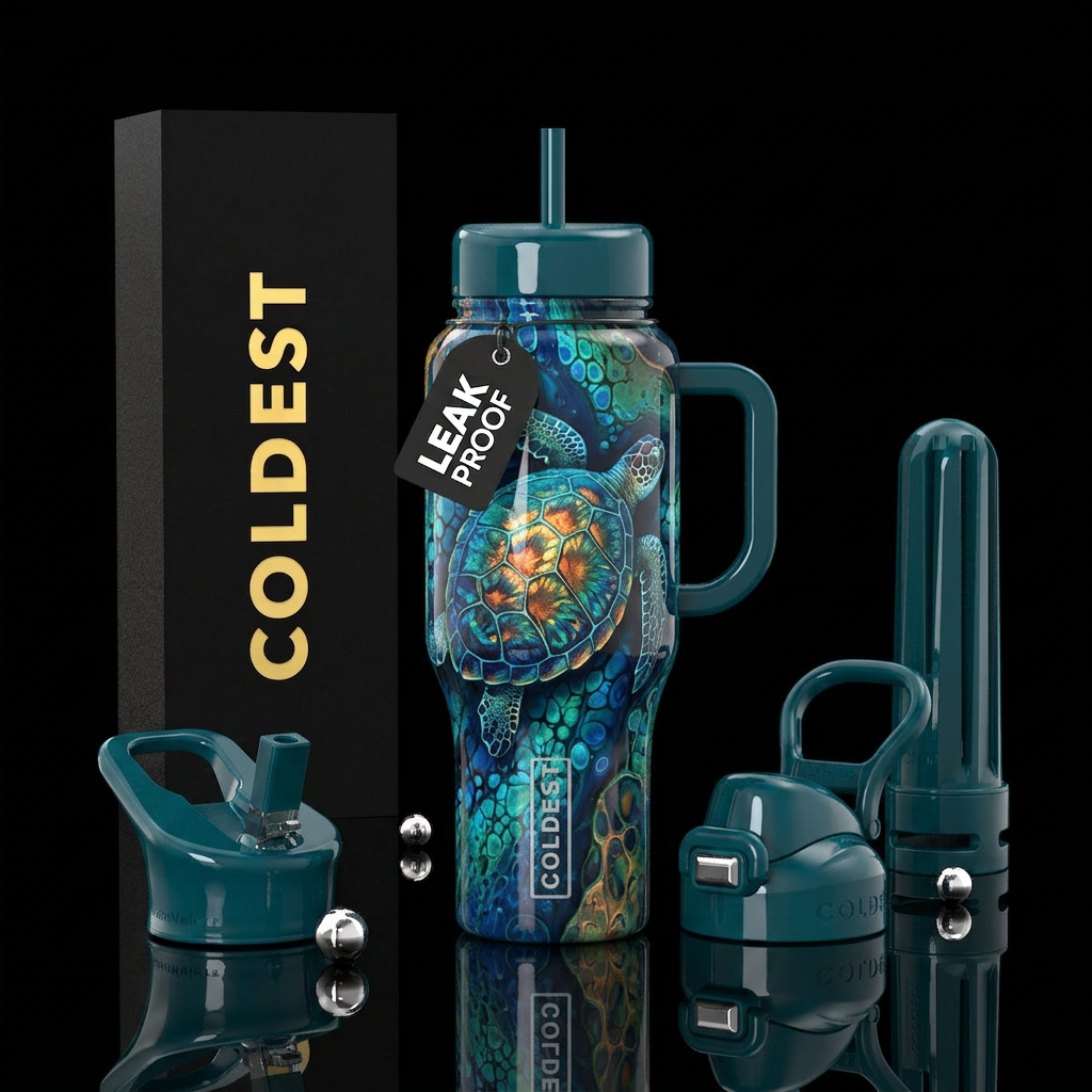 Paint pour with cell activator sea turtle, glossy,... water bottle design