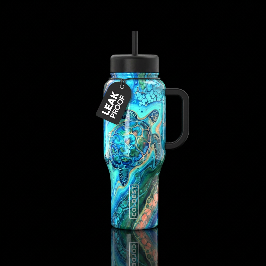 Paint pour with cell activator sea turtle, glossy,... water bottle design