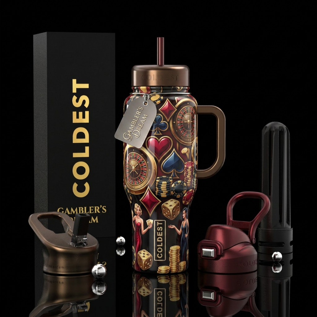 A Gamblers Dream,glossy, trompe-l'œil, provocative water bottle design