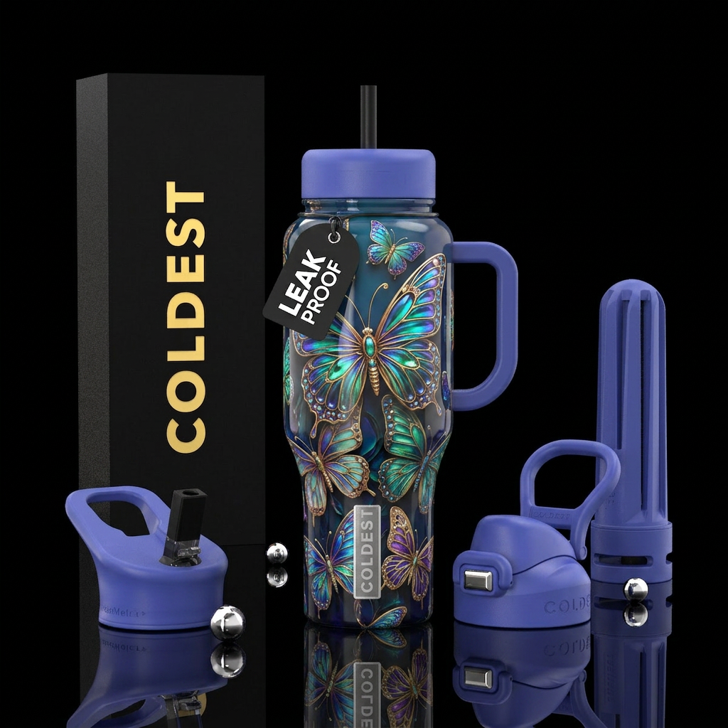 Filography butterflies, glossy, trompe-l'œil water bottle design