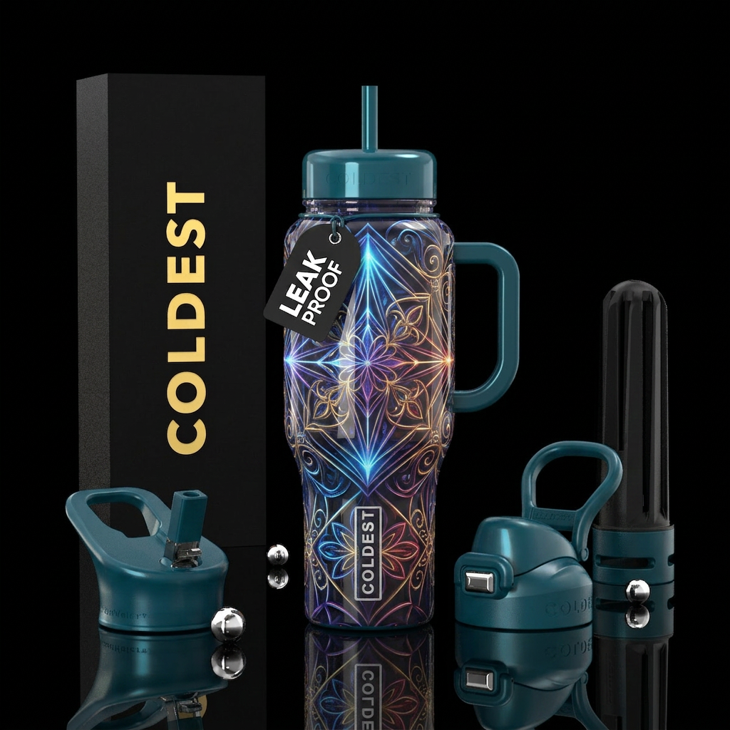 Filography,, glossy, trompe-l'œil, glowie, whimsic... water bottle design