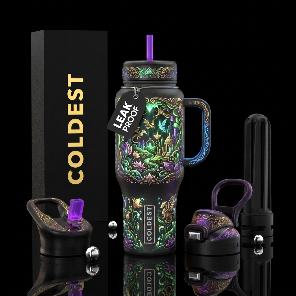 Filography,, glossy, trompe-l'œil, glowie, whimsic... water bottle design