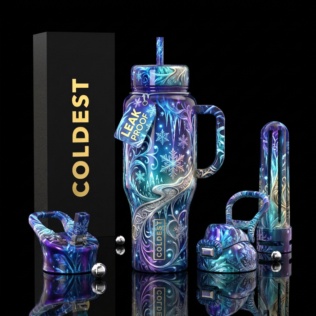 Filography,, glossy, trompe-l'œil, glowie,, winter... water bottle design