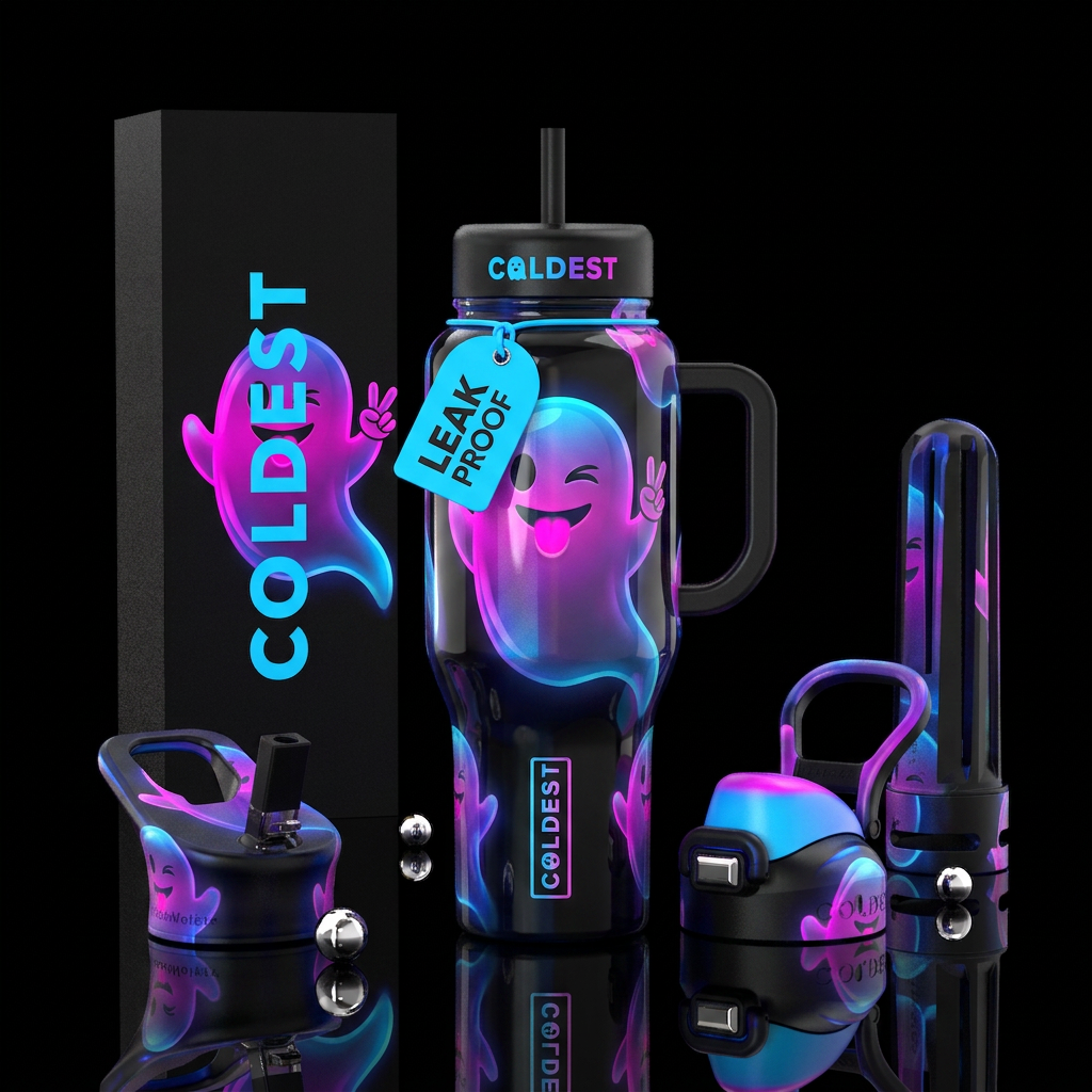 Cool trendy sassy ghost, glossy, glowie, trompe-l'... water bottle design