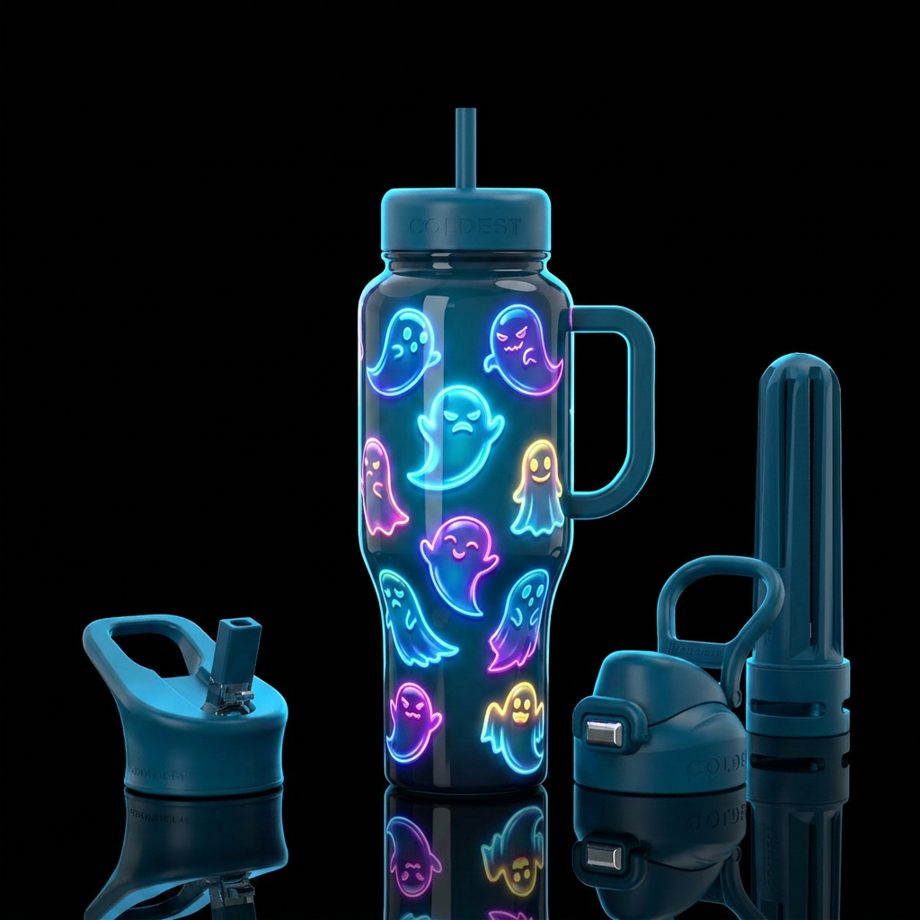 Cool trendy sassy ghost, glossy, glowie, trompe-l'... water bottle design