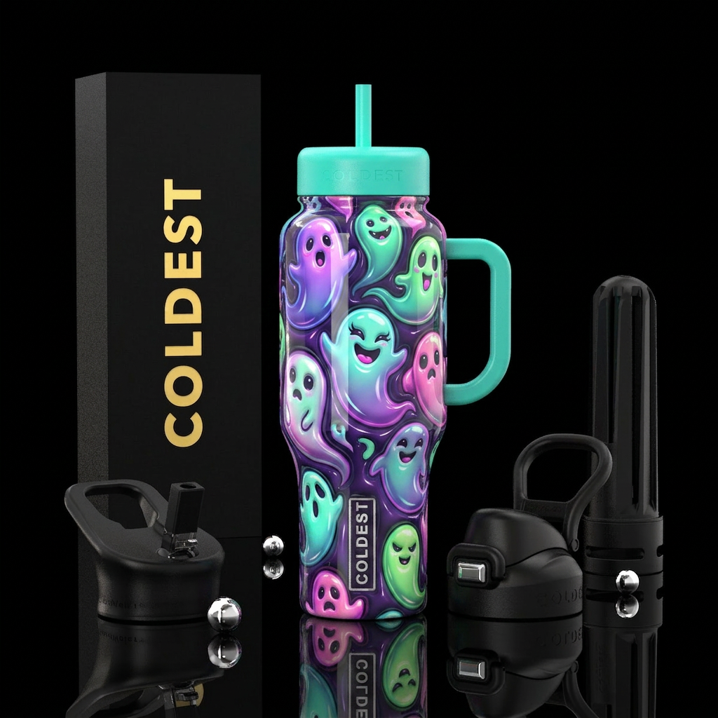 Cool trendy flamboyant sassy ghost, glossy, glowie... water bottle design