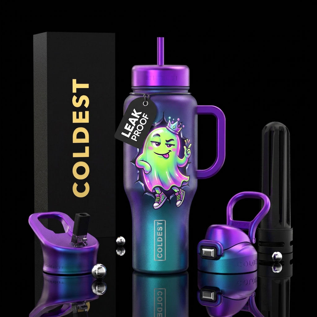 Cool trendy flamboyant sassy ghost, glossy, glowie... water bottle design