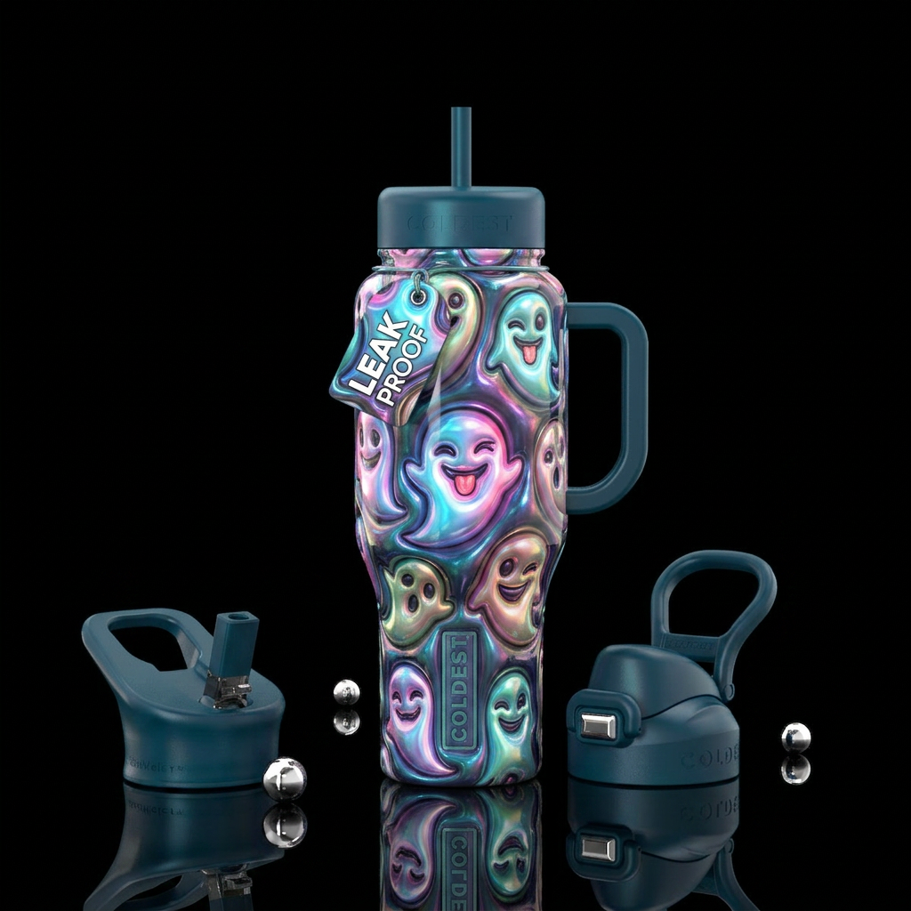 Cool  flamboyant sassy ghost, glossy, glowie, trom... water bottle design