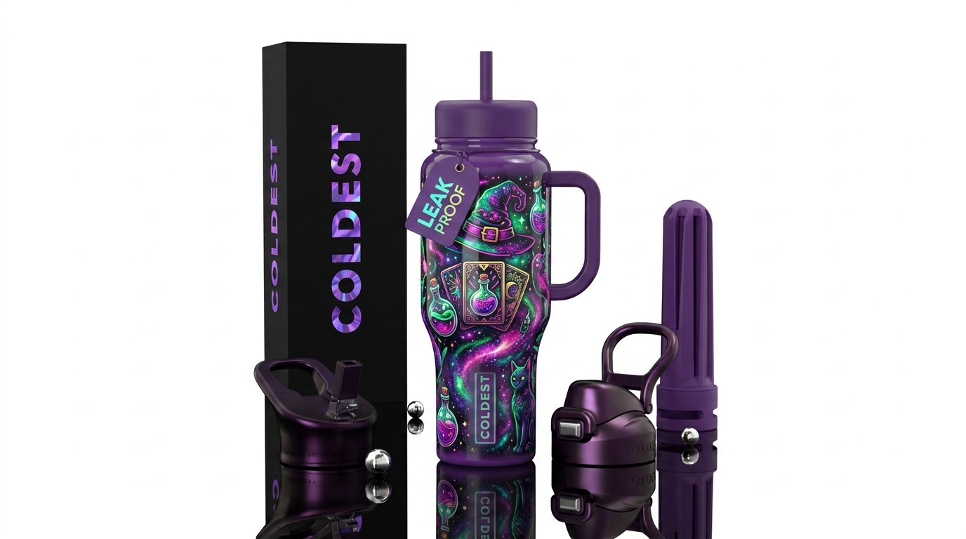 Cool  flamboyant sassy witch, glossy, glowie, trom... water bottle design