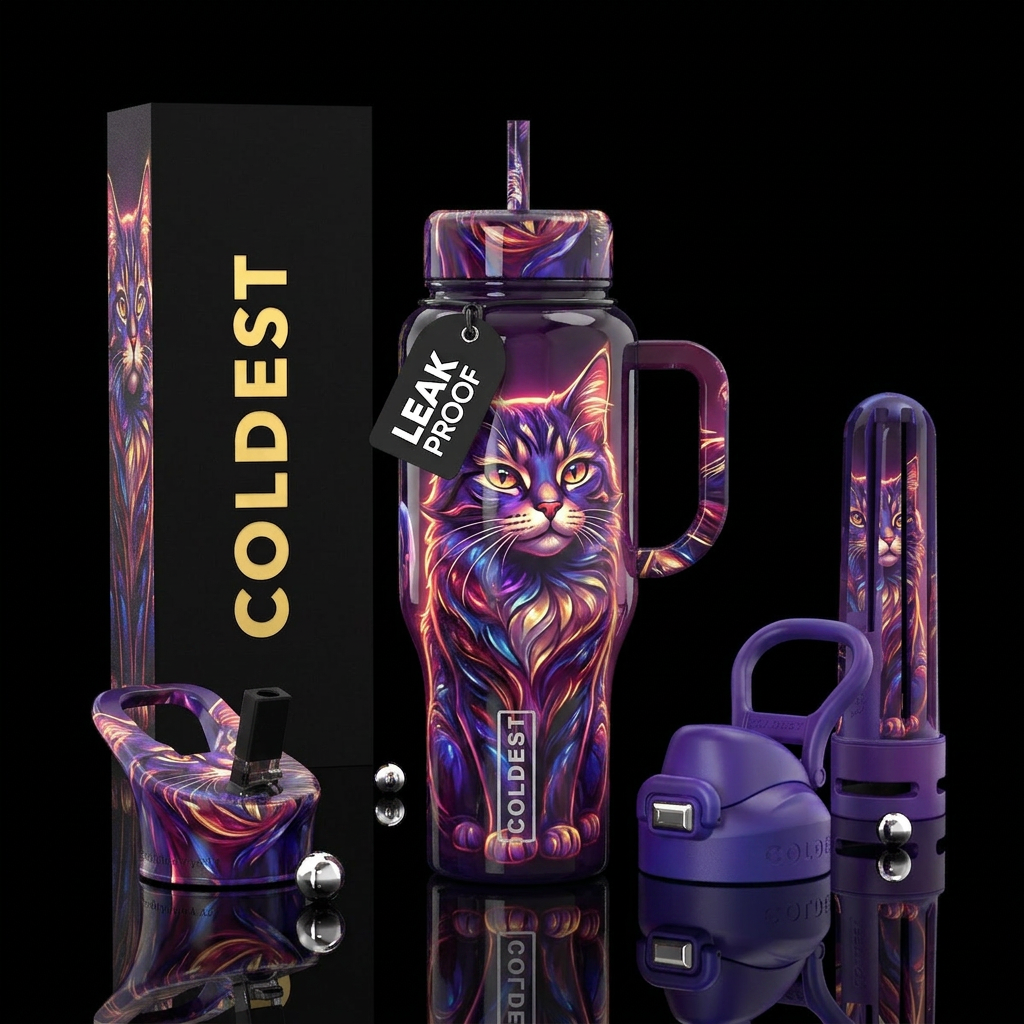 Cool  flamboyant sassy cat, glossy, glowie, trompe... water bottle design