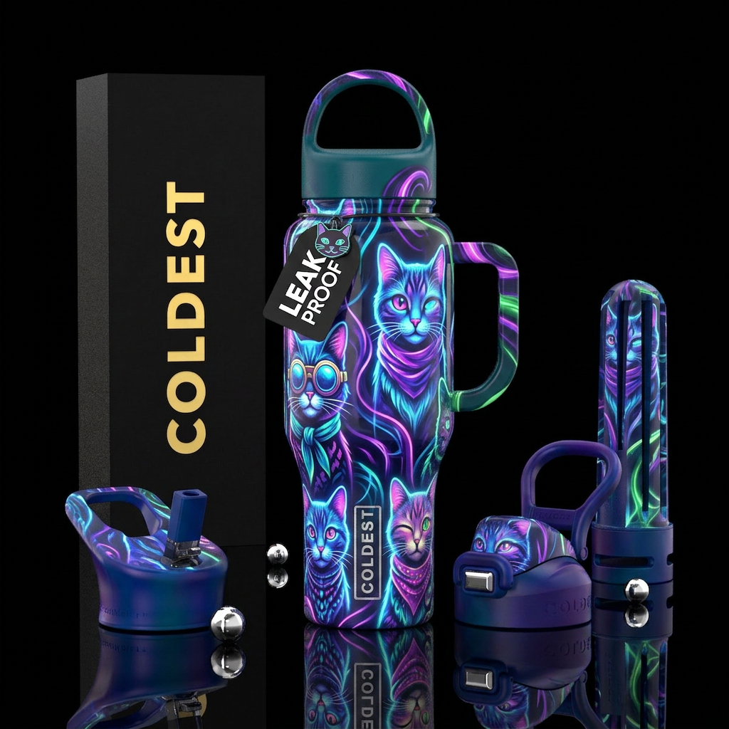 Cool  flamboyant sassy cats, glossy, glowie, tromp... water bottle design
